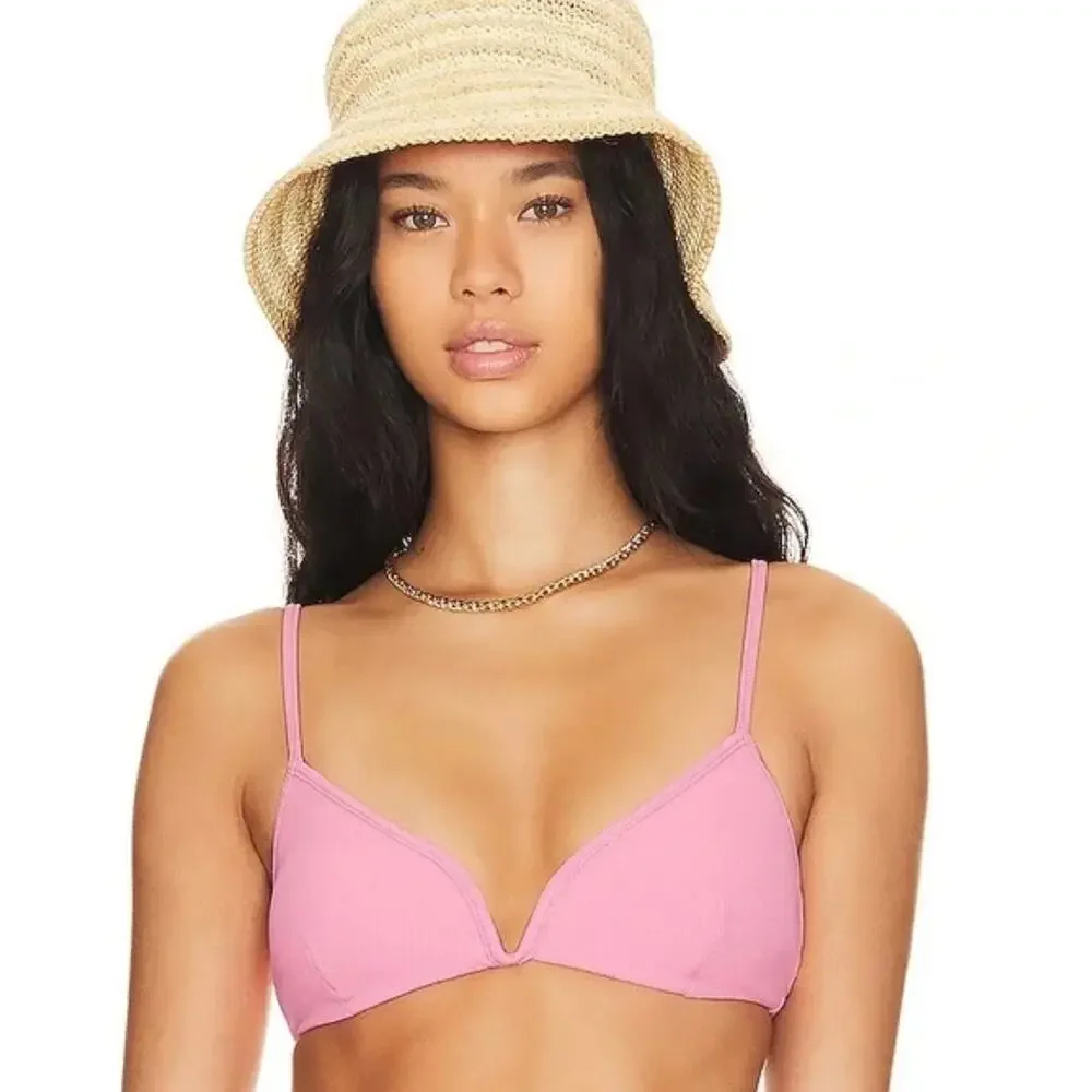 L Space Womens Bikini Top S Pink Helena Ribbed V-Wire Beach Resort‎ Soft Girl